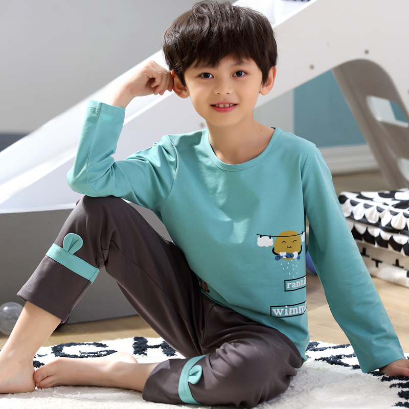 Pure Cotton Children Pyjamas Boy Air Conditioning Suit Thin style Spring and autumn long sleeves CUHK Boy's Home Suit Summer Clouds