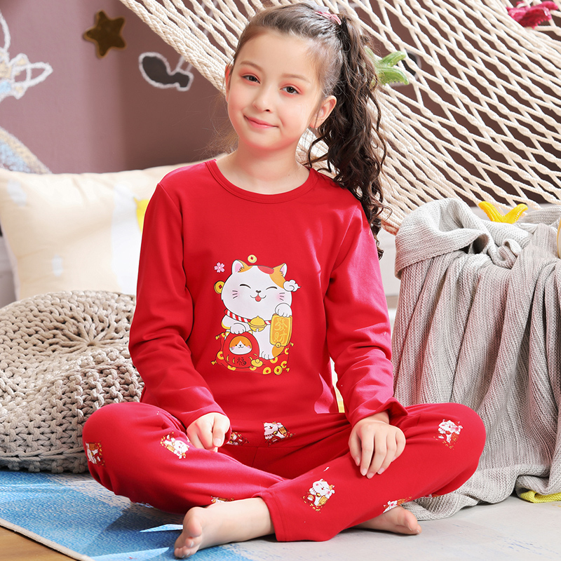 Children's pyjamas girls spring autumn pure cotton long sleeves baby thin CUHK girl's home conserved parent-child suit recruiters owl