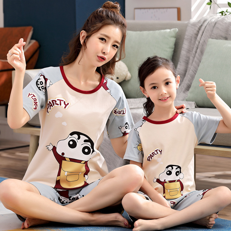 Child Sleepwear Summer Short Sleeve Pure Cotton Girl baby CUHK Baby Boy's Home Girl Mother Girl Sleepwear small new