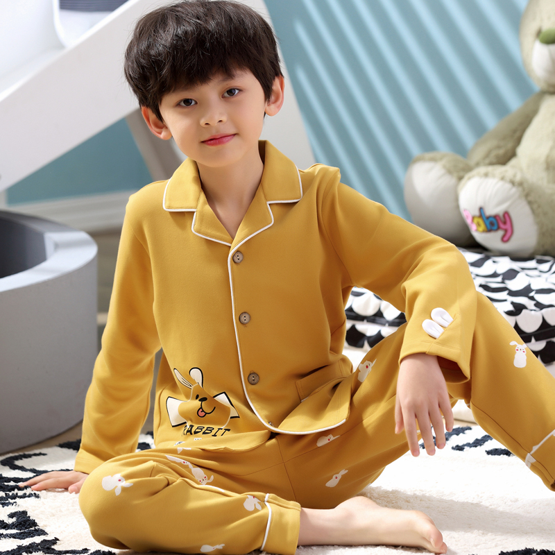Children's Pajamas Boy Pure Cotton Long Sleeve Spring Autumn Boy CUHK Child Toddler Baby Home Conserved Cardiovert Fall Suit