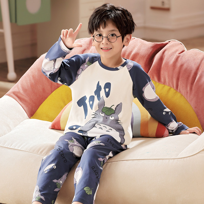 Pure Cotton Children Sleepwear Spring Autumn Summer Boy Baby Long Sleeve Dragon Cat Thin teen CUHK Home Cover Suit