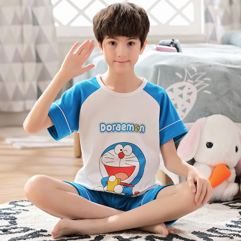 Children's pyjamas summer thin young boy short sleeve stay-at-home summer pure cotton boy The boy's home in the middle of the year