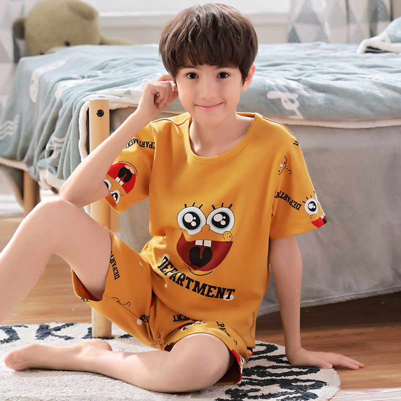 Children's pajamas summer thin section little boy short-sleeved home clothes cotton boys middle and big children's home clothes SpongeBob SquarePants
