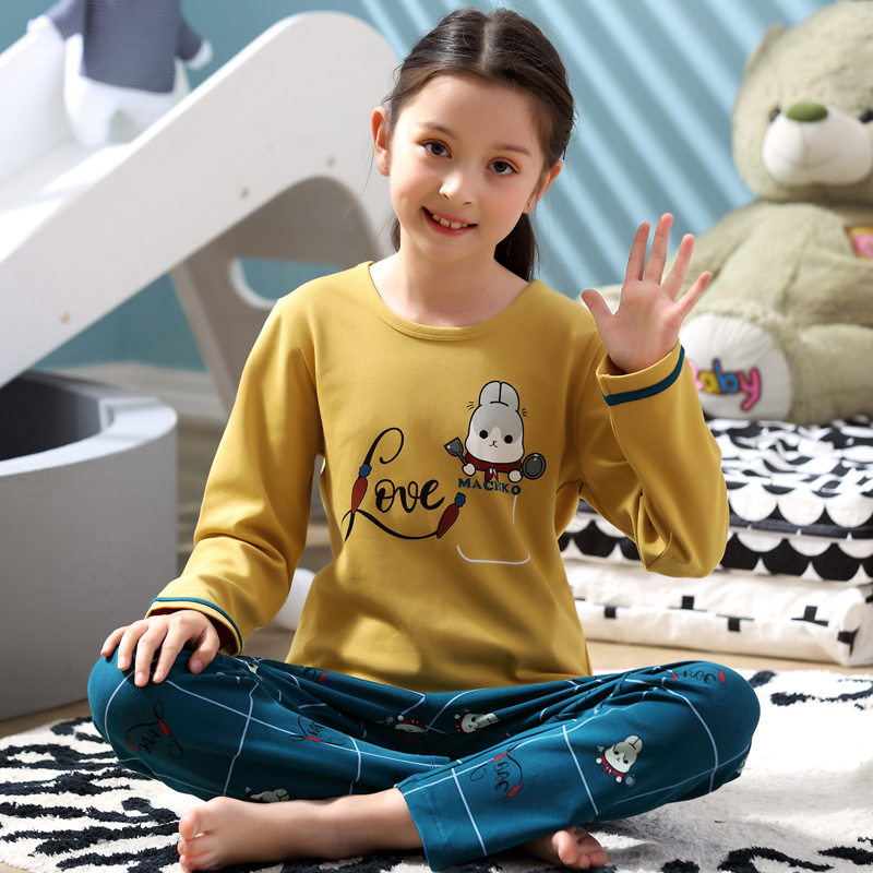 Pure Cotton Children Pyjamas Girl Spring Autumn Baby Air Conditioning Suit Thin Summer Long Sleeve Home Suit Little Girl Rabbit