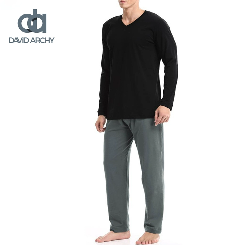 DavidArchy cotton chải kỹ DA bộ đồ phục vụ tại nhà vào mùa xuân và mùa hè đồ ngủ nam mỏng dài tay - Giống cái