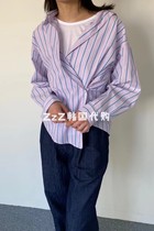 (two) ZzZ Korea East gate Spring section Vertical stripe irregular buckle shirt 2083