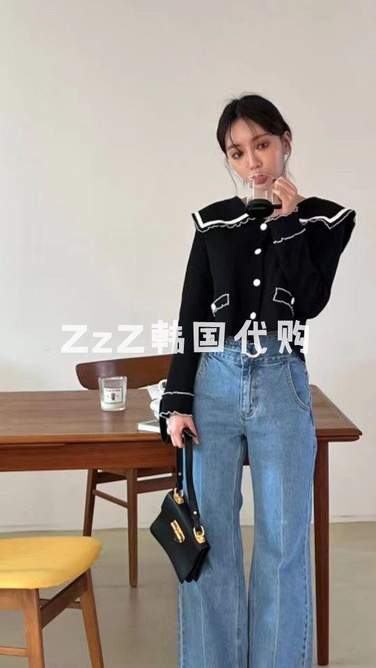 Two-piece ZZ Korea Dongdaemun Spring Festival Little Fragrant Wind Navy Collar Short jacket 2565