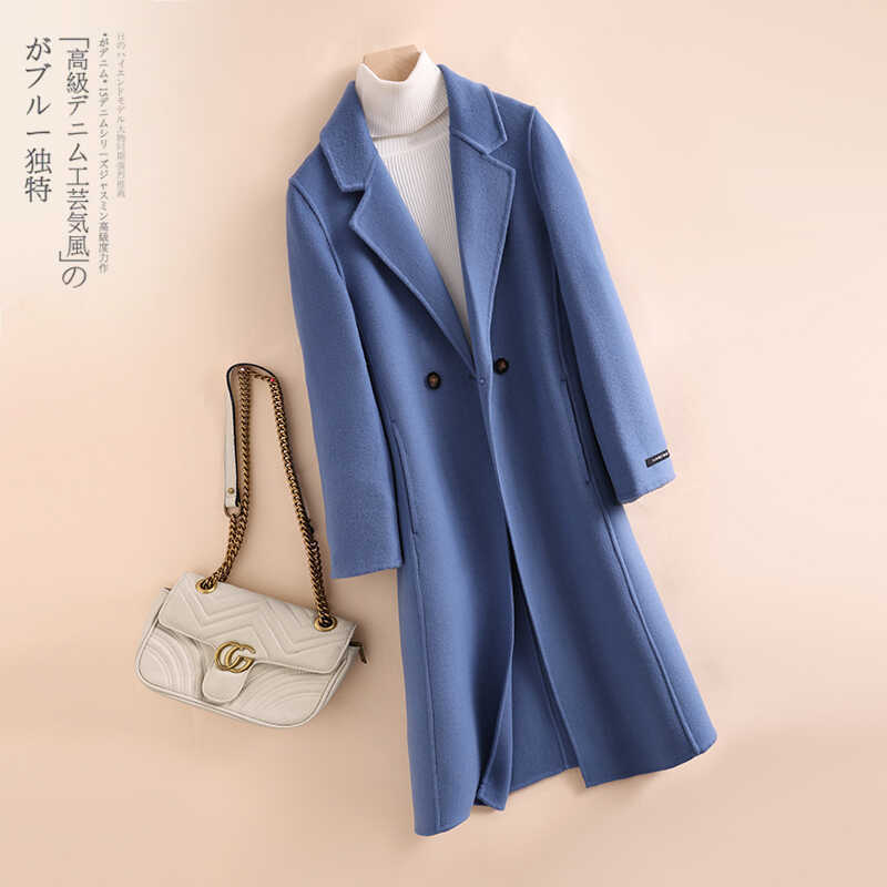 Hepburn-Style Double-Sided Cashmere Coat for Women, Autumn and Winter 2024 New Mid-Length Suit Collar Woolen Coat
