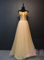 Gold handmade diamond high-grade wedding evening dress fashion chest toast toast service stage costume custom rental