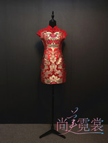 (Beijing rental) Annual meeting host cheongsam red high-end embroidered Cheongsam banquet dress classical cheongsam