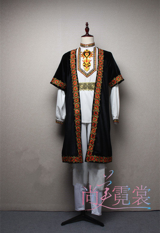Rent Men's Xinjiang Dance Costume Adult Male Uyghur Minority Dance Performance Clothing Kazakh Apparel