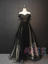 Black shoulder Penny Noble elegant dress dress Dance Dance small tail dress Beijing custom rental rental