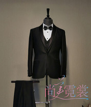 Beijing rental mens black high-grade three-piece suit dress dress green fruit collar double collar suit wedding groom suit