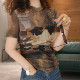 Summer niche design slim and versatile top 2026 new retro fashion kitten print t-sleeved T-shirt for women