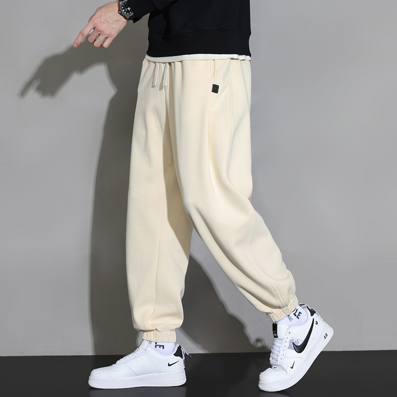 Men's Pants, Spring and Autumn Sweatpants, Plus-Size Casual Pants, Jogger Pants, Large Size Trendy Sports Pants, Beige Tapered Pants, Slimming Effect
