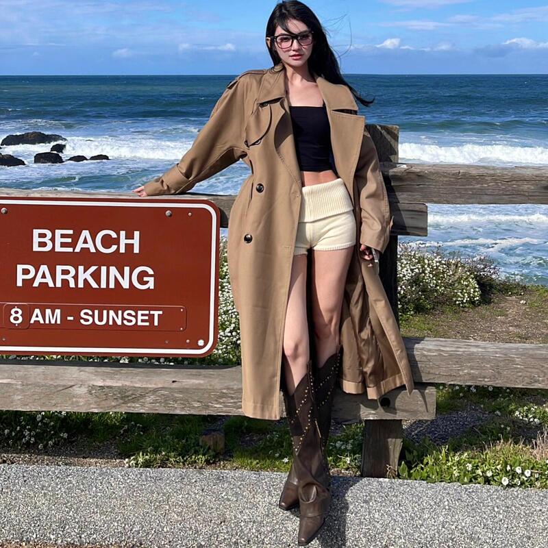 Sweets Online Store Spring and Autumn Silhouette High-End Trench Coat Women's Over-The-Knee Mid-Length British Style Coat Sweets Online Store Spring and Autumn Silhouette High-End Trench Coat Women's Over-The-Knee Mid-Length British Style Coat