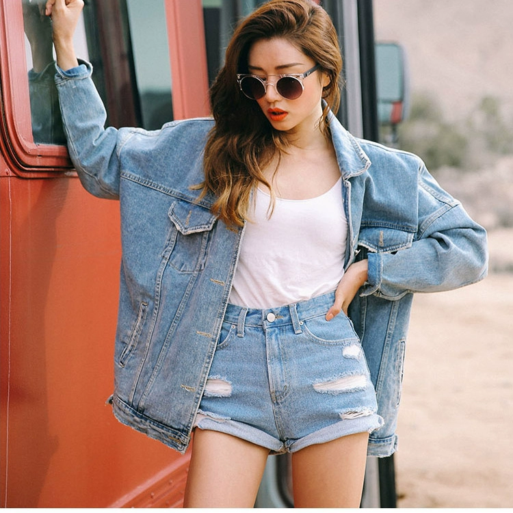 Phụ nữ đầu mùa thu mới đến Harajuku BF phong cách denim jacket ngắn tay áo khoác sinh viên áo khoác giản dị áo khoác thủy triều - Áo khoác ngắn