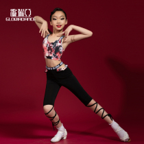 Gloria Latin Dance Clothes Summer New Girls Childrens Dance Suspenders Dancing Pants Practice Clothes Set 1113