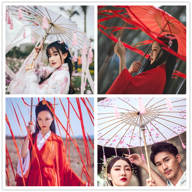 Hanfu photography props costume umbrella flower umbrella ancient style tassel umbrella photo dance umbrella sword net three umbrella cos game umbrella