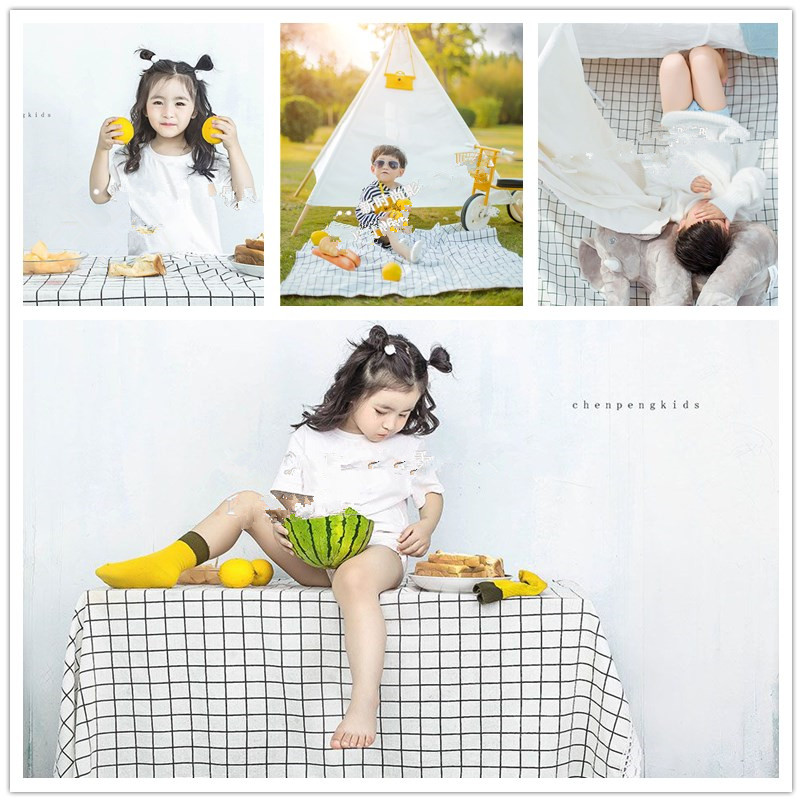 New Children Photography Props Black & White Boxes Background Cloth Art Little Fresh Plaid Cloth Carpet Photo Photo B