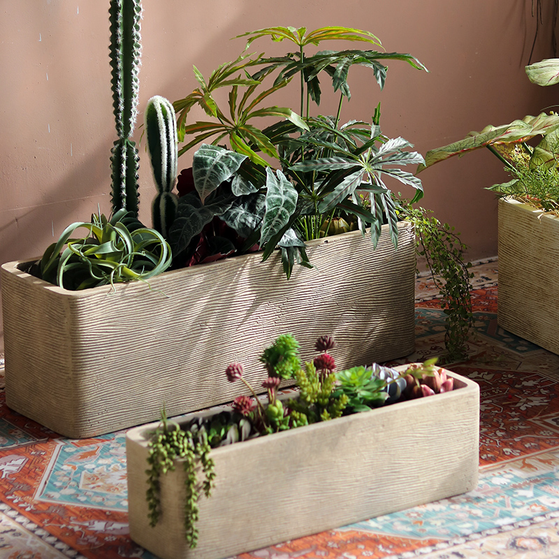 Nordic rectangular flower pot Magnesium mud strip flower trough Multi-meat basin Villa Balcony Mall courtyard Landscaped Plant Flower