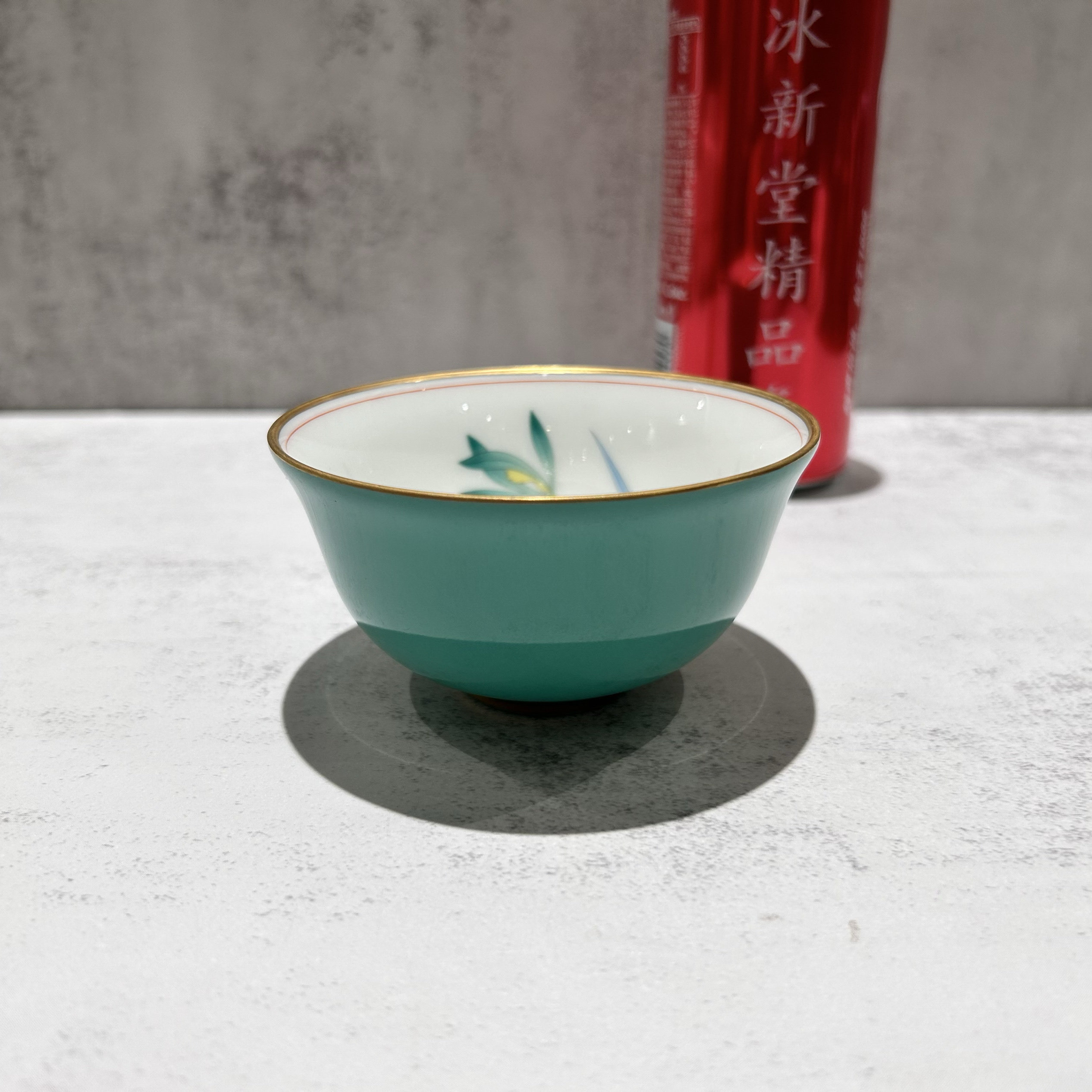 чашка 日本香兰社经典高端松石绿釉兰草花茶杯  口径9.3cm 整高5.3cm