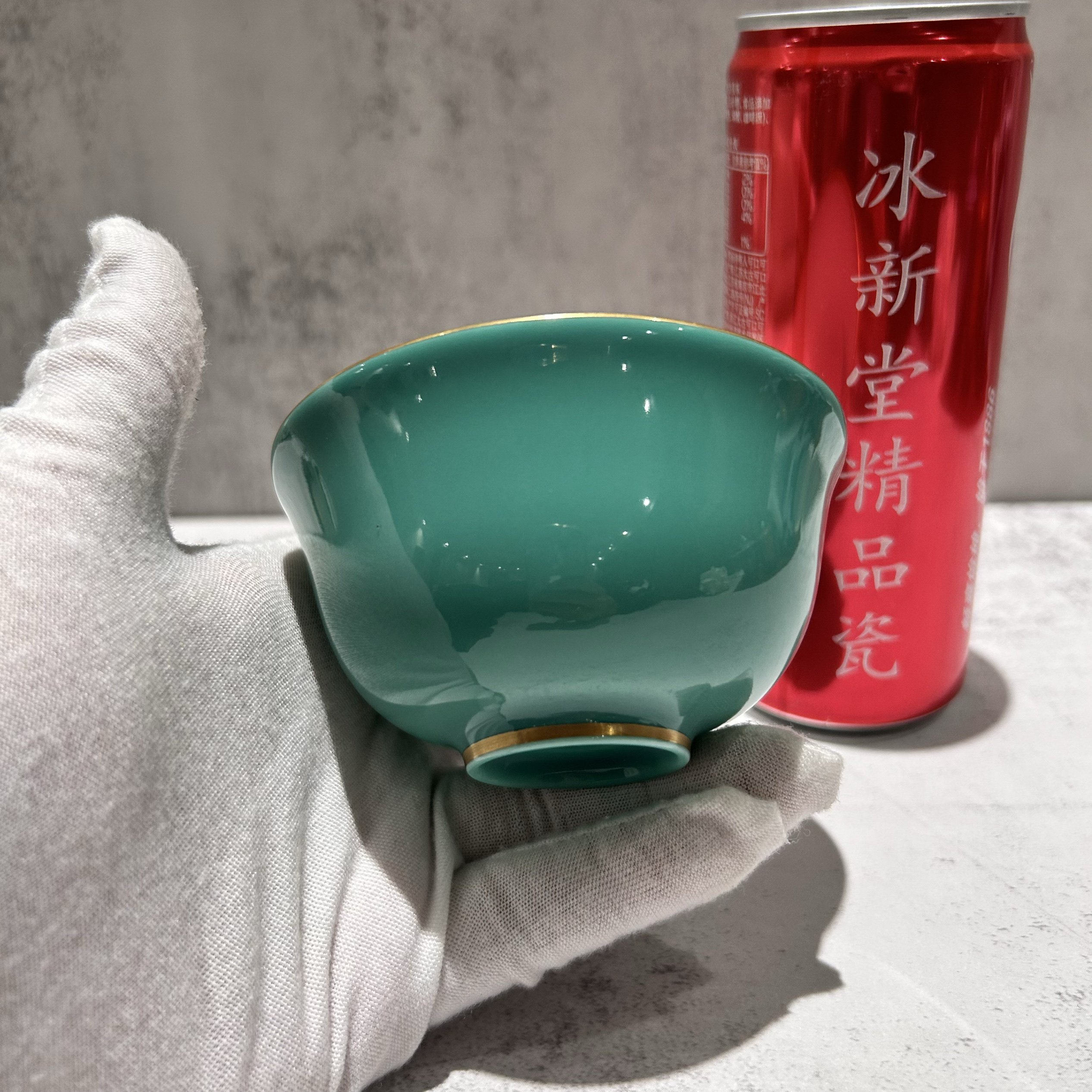 чашка 日本香兰社经典高端松石绿釉兰草花茶杯  口径9.3cm 整高5.3cm