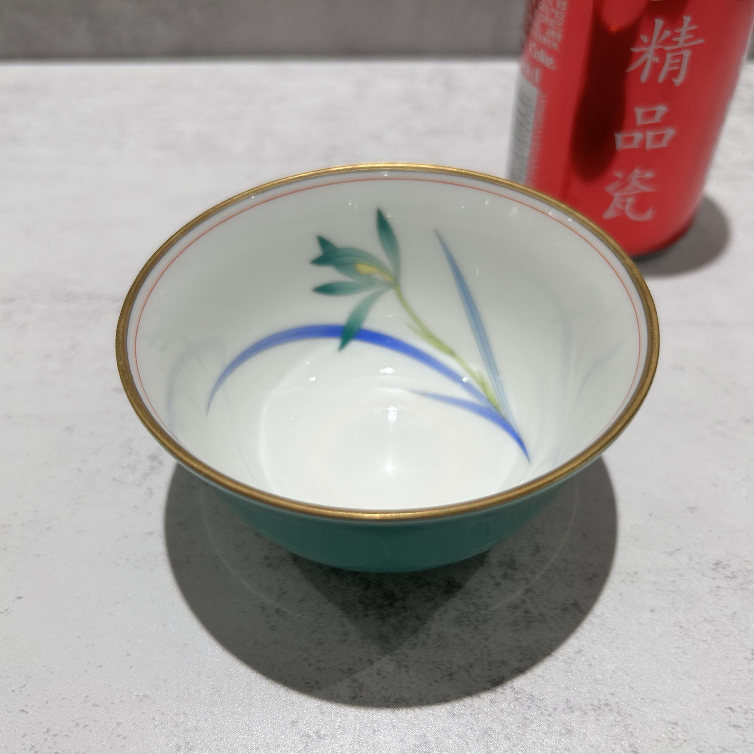 чашка 日本香兰社经典高端松石绿釉兰草花茶杯  口径9.3cm 整高5.3cm