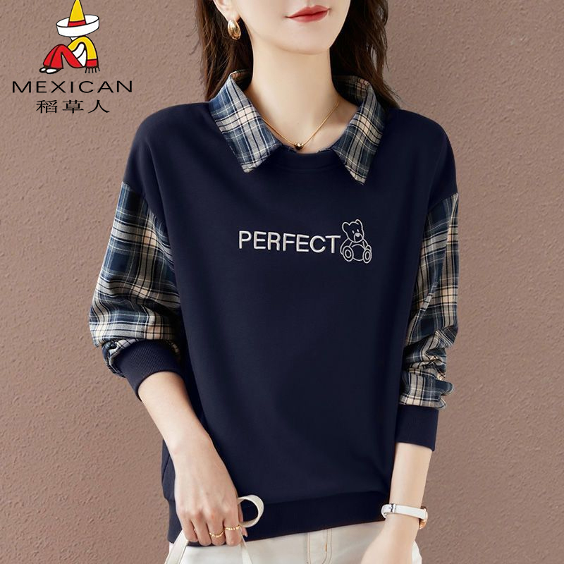 Scarecrow Brand Women's Spring and Autumn Thin Sweatshirt 2026 New Spring Polo Collar Fake Two-Piece Loose Jacket