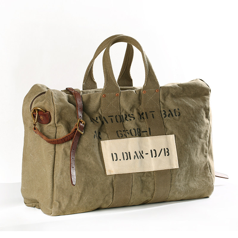 New vintage Aviator handbag Heavy duty made old canvas travel bag WWII Military backpack with cowhide large capacity