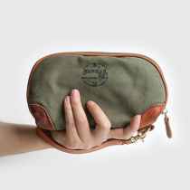 Mens hand bag retro handmade long style Canvas Accessories Genuine Leather Casual Hand Grip Bag Handbags Military Wind Hand Holding Bag