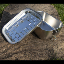Outdoor convenient 304 stainless steel lunch box large checkered lunch box food-grade sealed lightweight thermal insulation lunch box