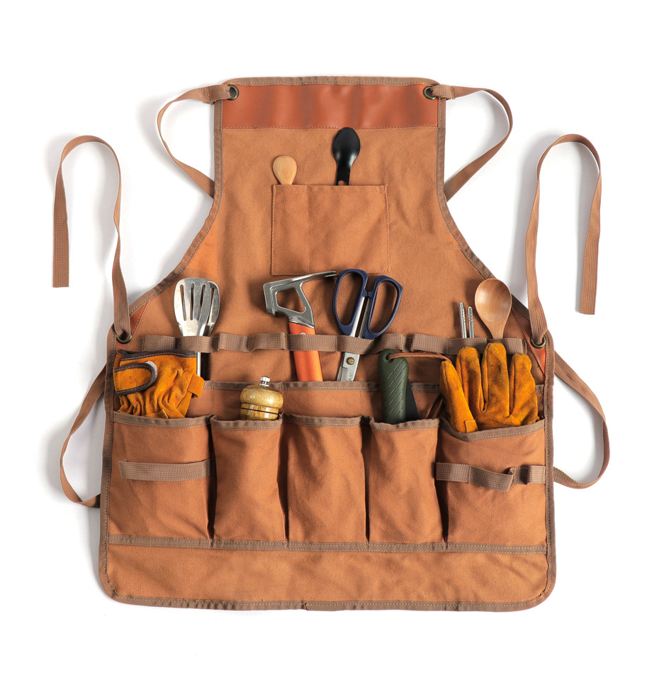 Outdoor Camping Barbecue Canvas Home With Adjustable Apron Multifunction Apron Wild Cooking Knives Containing bags-Taobao