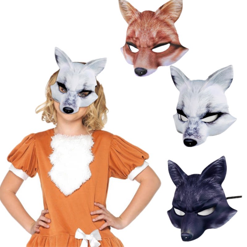 Christmas Carnival Party Half Face Black and White Fox Mask Female Male Fox Demon Dance Three-Dimensional Imitation Animal Mask