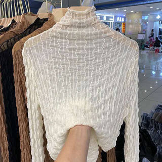 Pick up special price shearing and dart foreign trade discount women's water ripple high collar lace long-sleeved t-shirt women's thin bottoming shirt top