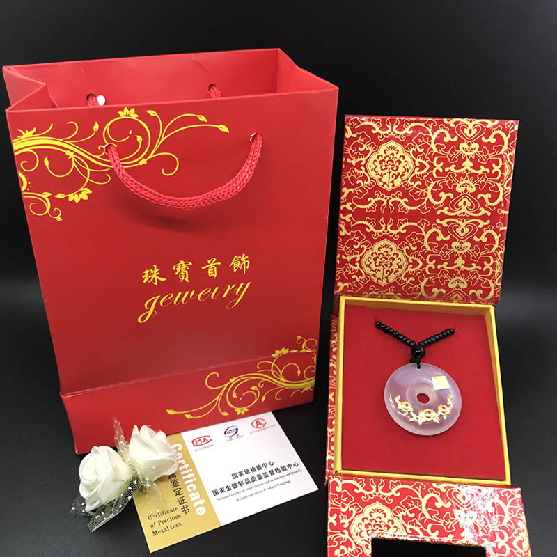 Pure gold inlaid chalcedony gold inlaid jade flower blooming wealth and safety buckle pendant life insurance gold store promotion gift