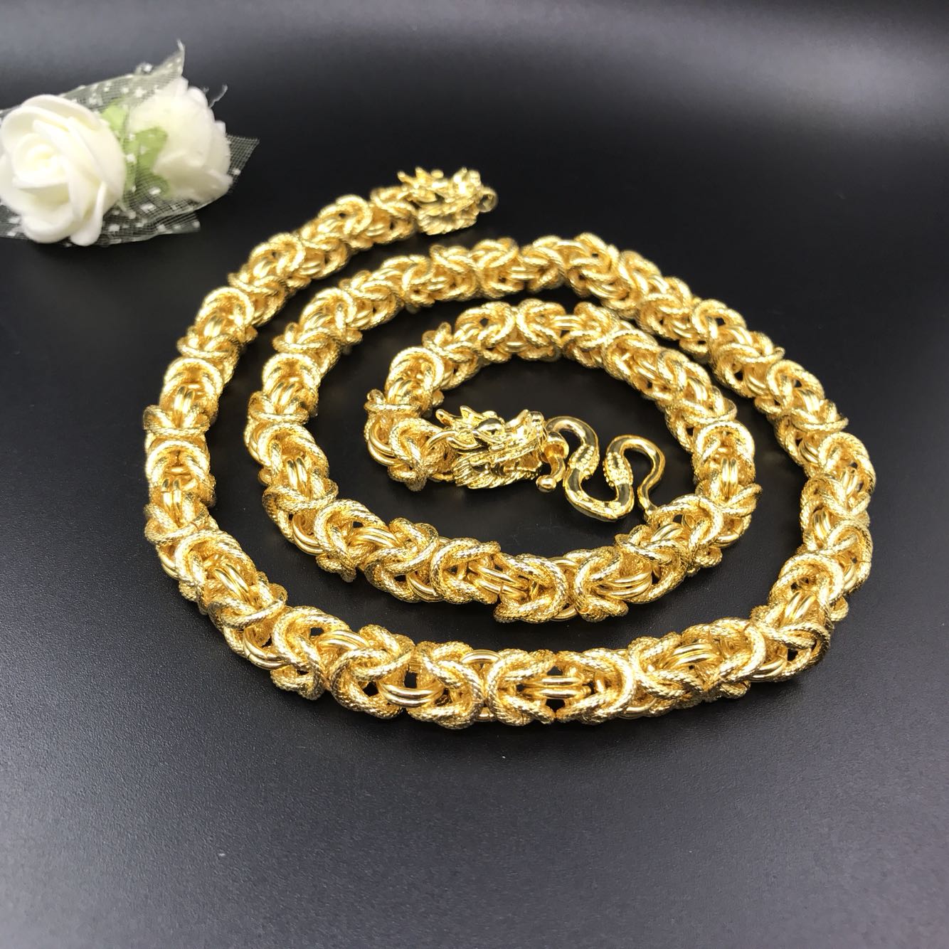 Plated Vietnamese sand gold necklace men and women 24k gold faucet large gold chain 999 imitation gold necklace men's long-lasting color