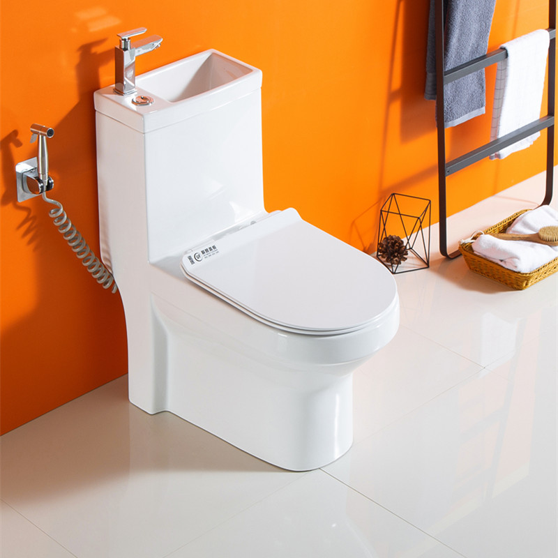 Japanese Wall-Mounted Ceramic Flush Toilet for Home Use, Creative Toilet with Integrated Washbasin, Water-Saving Toilet