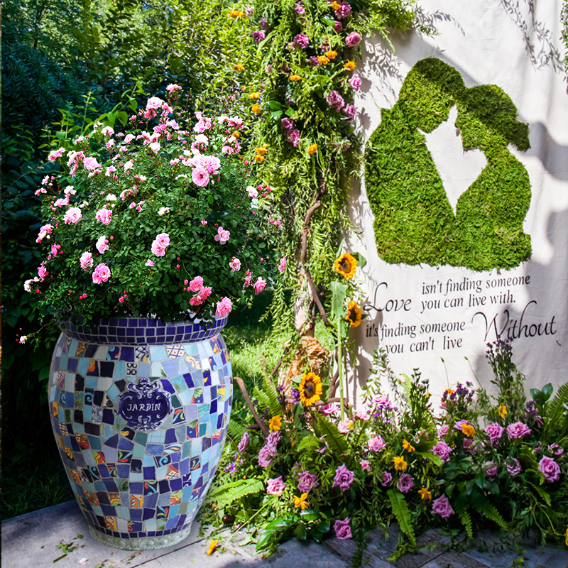 Featured round big number embroidered ball moon season rose flower pot potted flower bonsai ceramic flower pot ceramic flower pot extra-large town house deity