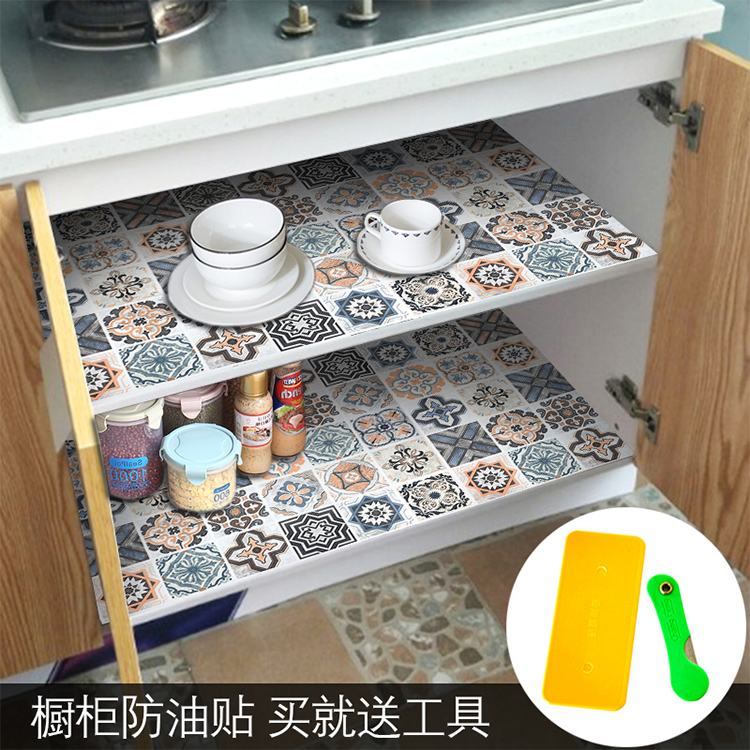 The stickers in the kitchen cabinets are waterproof and oil-proof and self-adhesive Nordic thickened cabinets are moisture-proof and mildew-proof pad paper