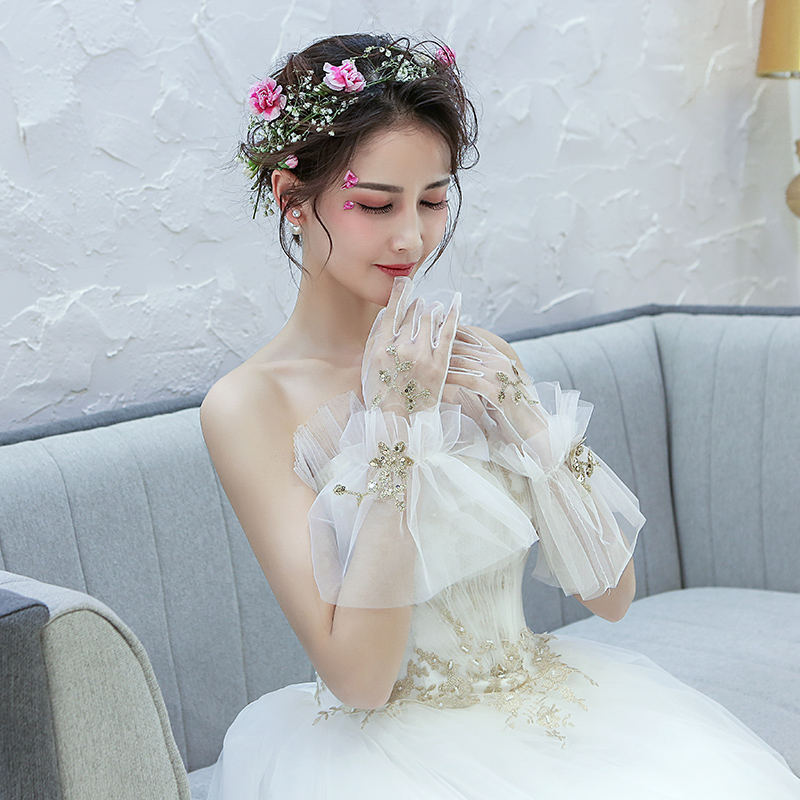 Bridal wedding short lace silk mesh fresh super fairy gloves Spring and summer wedding photo gloves accessories spring and summer