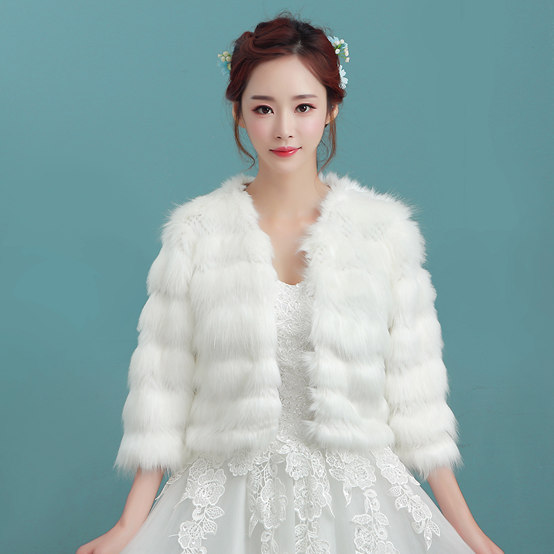 2021 new bridal shawl dress thickened warm wool shawl autumn and winter long-sleeved wedding small coat white female