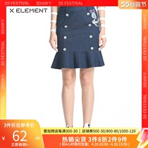 Natural element summer dress double-row buttoned fish tail denim short skirt high waist display slim a half body bag hip skirt