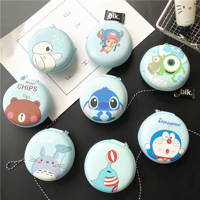 Da mẫu tròn phim hoạt hình tai nghe lưu trữ túi dữ liệu cáp lưu trữ sạc dễ thương gói lưu trữ kỹ thuật số - Lưu trữ cho sản phẩm kỹ thuật số