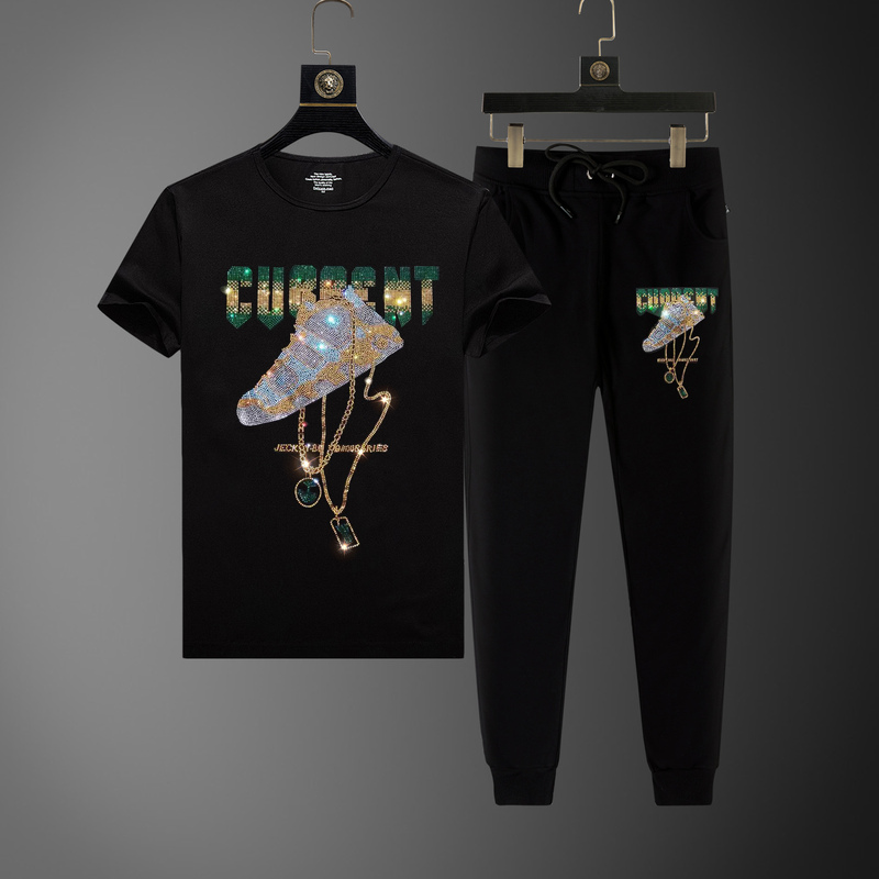 European Style Rhinestone Short-Sleeve Men's Summer 2026 New Shoe-Pattern Trendy Brand Sports Two-Piece Casual Set European Style Rhinestone Short-Sleeve Men's Summer 2026 New Shoe-Pattern Trendy Brand Sports Two-Piece Casual Set