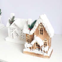 Christmas decorations Christmas snow House wooden castle ornaments Bar shop with lights