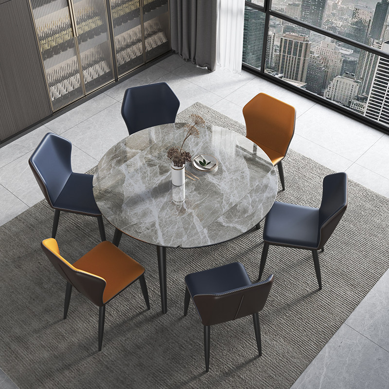Rock plate telescopic dining table Home Small family Type modern minimalist light extravaganza solid wood dining table and chairs combined round table dining table
