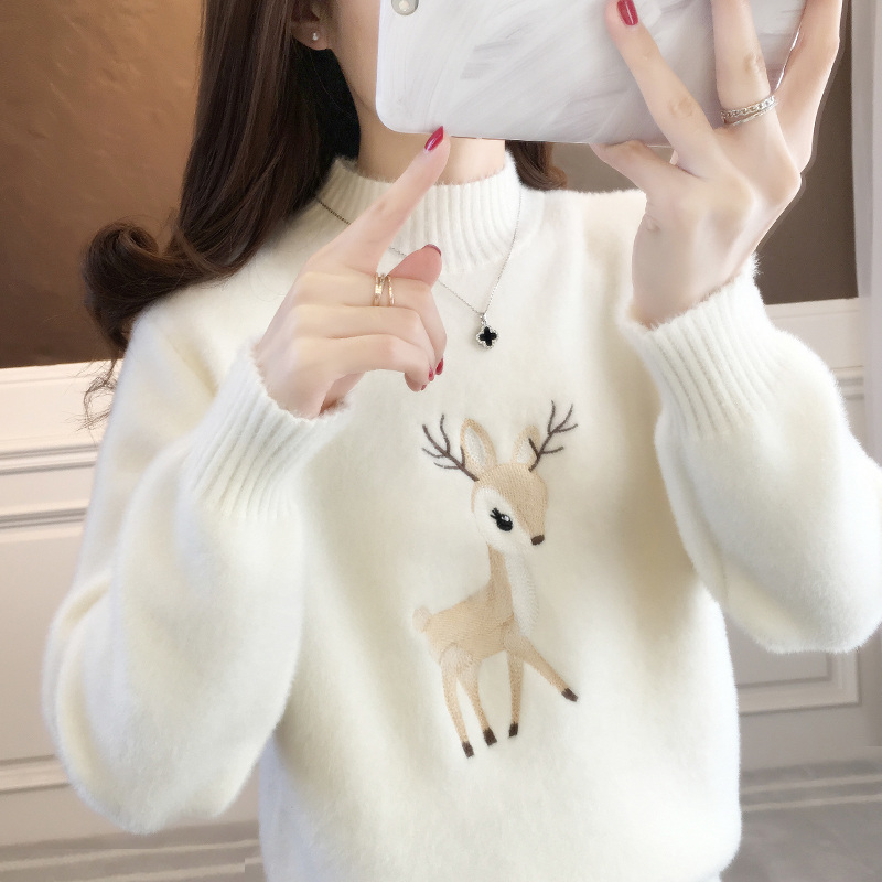 2025 Embroidered Sweater for Girls, Middle and High School Students, Half-Turtleneck, College Style, Versatile, Cartoon, Sweet Knitted Teenage Clothing 2025 Embroidered Sweater for Girls, Middle and High School Students, Half-Turtleneck, College Style, Versatile, Cartoon, Sweet Knitted Teenage Clothing