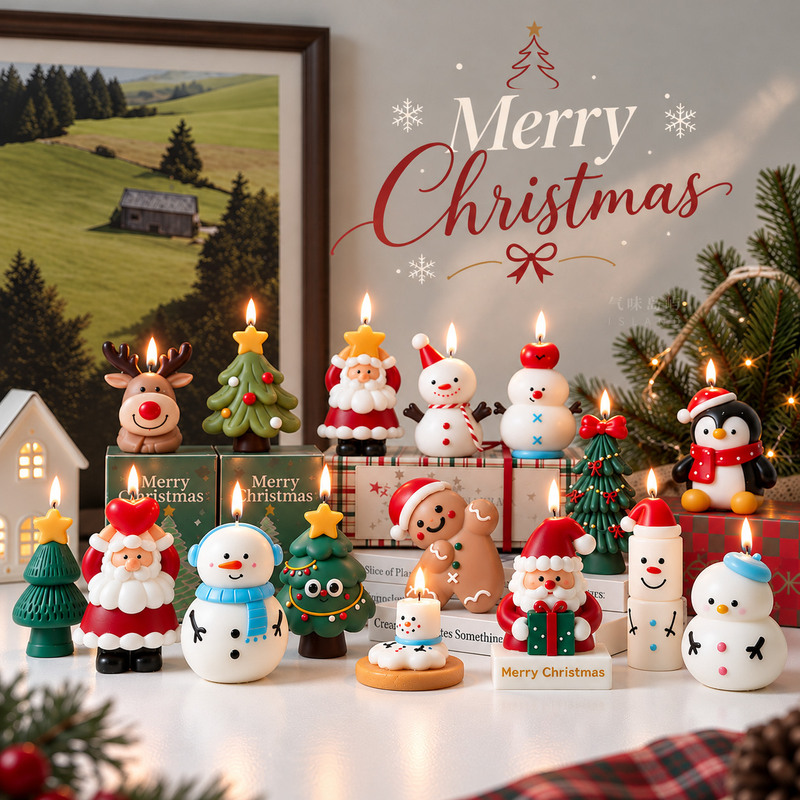 Christmas Scented Candles, Santa Claus, Christmas Tree, Gingerbread Man, Snowman, Desktop Ornaments, Cute and Ceremonial Figurines
