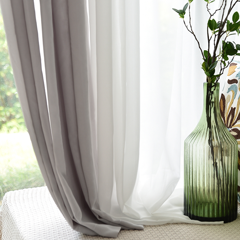 Yuguo Nordic solid color gray and white foreign trade gauze curtain gauze curtain semi-shading simple balcony living room light is not transparent